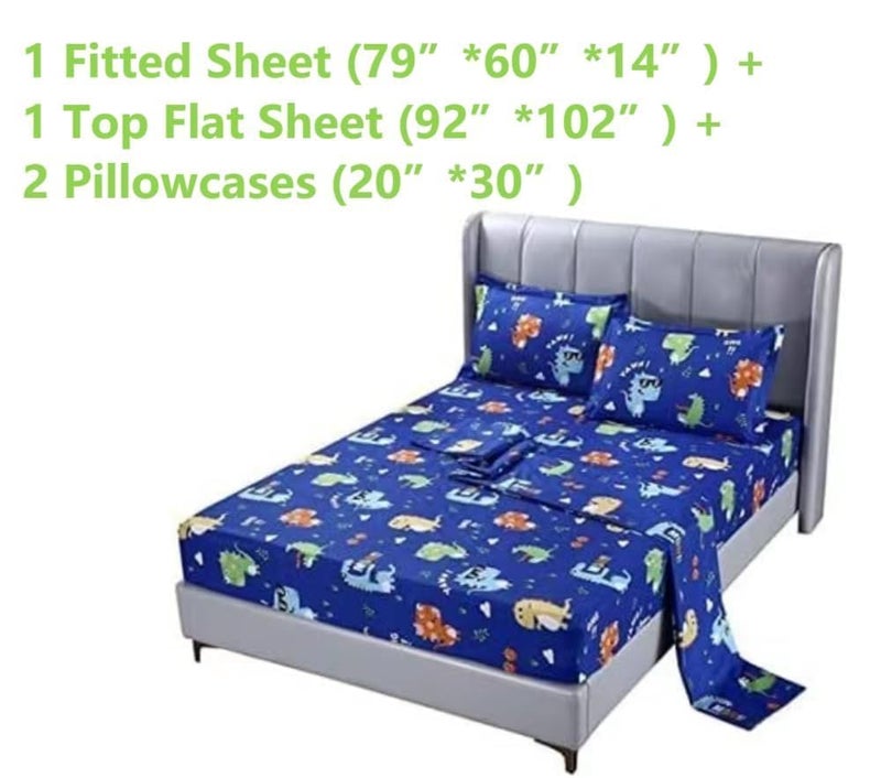 SDIII 4PCS Cute Dinosaur Sheets Set Queen, Soft Microfiber Dinosaur Sheets Queen Size, Dino Bed Sheet for Boys Girls Kids and Teens All Season - Image 2